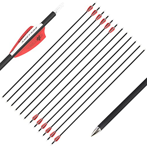 wolfman 31 Zoll Carbonpfeile für Bogenschießen 1000 Spine Carbon Pfeile Carbon Jagdpfeile Carbon Arrows mit 2 Zoll Plastikfeder für Pfeil Bogen Recurvebogen Compoundbogen