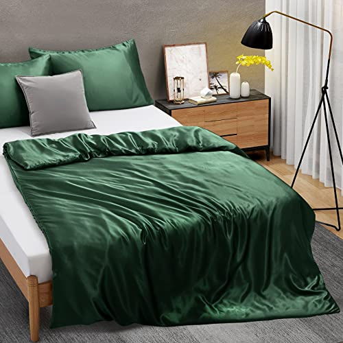 Ersmak 60 x 80 Duvet Cover for Weighted Blanket, Silky & Removable Satin Duvet Cover with Zipper & 8 Ties Secure Fastening, Emerald Green