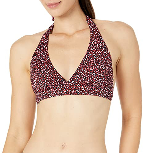Amazon Essentials Top de Bikini con Tirantes, Escote Halter y Soporte Ligero (Disponible en Tallas Grandes) Mujer, Rojo Ladrillo Leopardo, 44