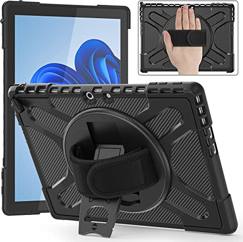 Zenrich Case for Surface Pro 11 2024 / Pro 10 / Pro 9 13 inch, Black | Rugged Protective Case with Rotating Kickstand Hand Strap and Pen Holder, Compatible with Type Cover Keyboard Kids Hard Cover