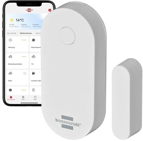 Brennenstuhl Connect Zigbee Tür- und Fensterkontakt TFK CZ 01, Smart Home | Smarter Tür- Fenstersensor, Benachrichtigung aufs Handy, home security, kostenlose App