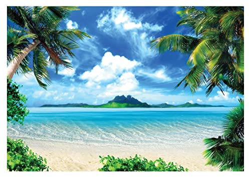 Papel Pintado Playa y Mar Palmeras Efecto 3D Paisaje Caribe - Incluye Pegamento - Fotomurales Pared Tejido No Tejido Decorativos Murales Fotográfico XXL Moderno Decoración de Paredes (312x219 cm)