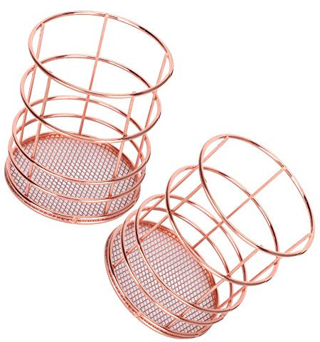 MCDSAJ 2 Stück Runder Stifthalter in Roségold, Kleiner Utensilienhalter aus Draht, Make-up-Pinselhalter, Schreibtisch, Besteck, Essstäbchen, Organizer für Den Schreibtisch in der Küche