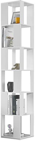Homullel 6 Tier Rotating Bookshelf, 360° Display Shelf Corner Bookcase, Narrow Space Saving Tall Bookshelf, Free Standing Swivel Bookcase, Corner Storage Shelf for Living Room