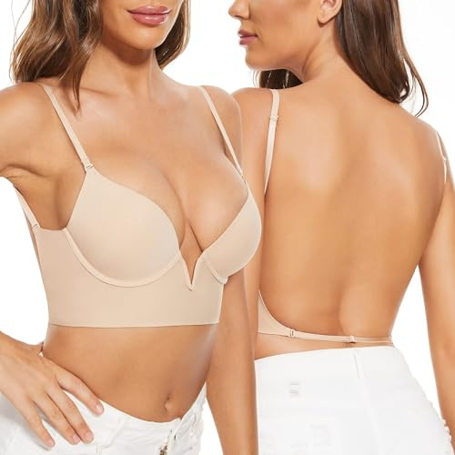 Générique Femmes Soutien-Gorge Dos Nu - Soutien-Gorge Invisible, sans Coutures légèrement doublé, Dos Ouvert à découpe Basse, Convertible en Soutien-Gorge Dos Nu Multiway Halter Polyvalent