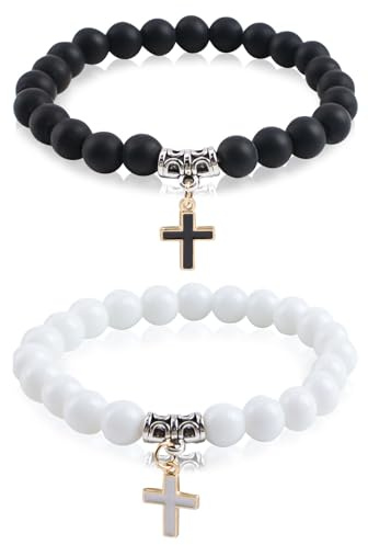 WANDIC Kreuz-armband, mattiertes, geflochtenes Seil, elastisches christliches Armband, verstellbares Jesus-Armband für Schmuckgeschenke
