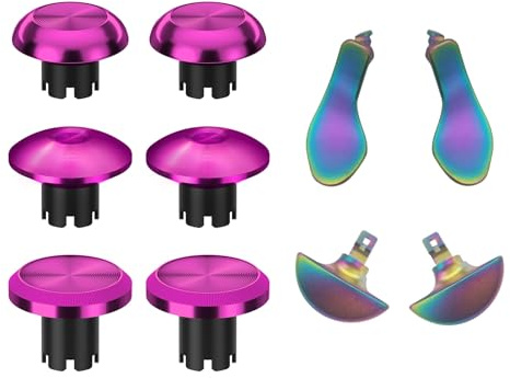 Hzxkqmil Levette Analogiche in Metallo per PS5 Edge Controller, 6 Joystick Analogici Stick 4 Pulsanti Posteriori Palette Thumbsticks di Ricambio per PS5 Edge Controller, Rosa Rossa + Gradiente