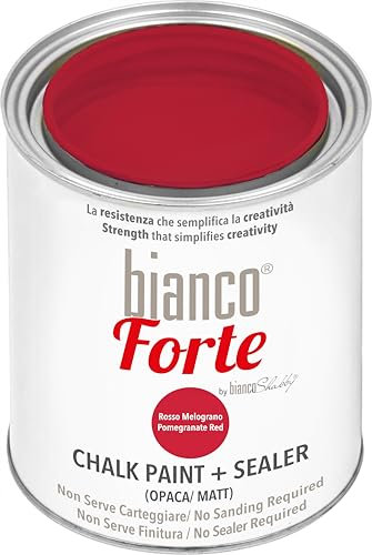 Bianco Forte - Pomegranate Red - (1L) All-in-One Chalk Paint & Sealer: Most Durable Furniture, Cabinet, Wall & Door Paint – Fast Drying, Interior/Exterior, Matte Finish, Easy Application