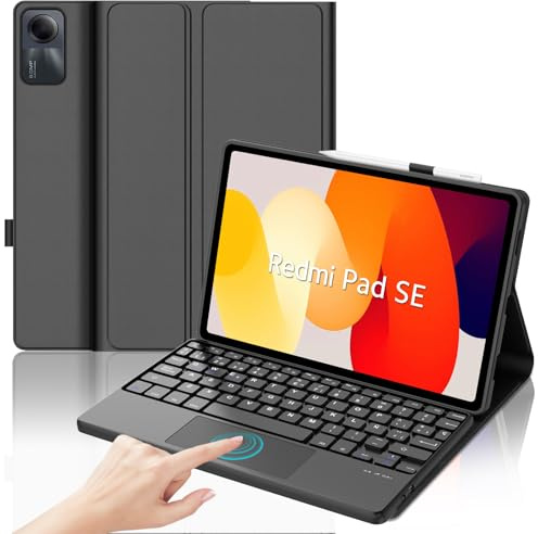 IVEOPPE Funda Teclado para Xiaomi Redmi Pad SE 11 Pulgada 2023 | Capa Keyboard Touchpad QWERTY Español Ñ, Bluetooth Magnético Desmontable Recargable Teclado con Portalápices, Negro