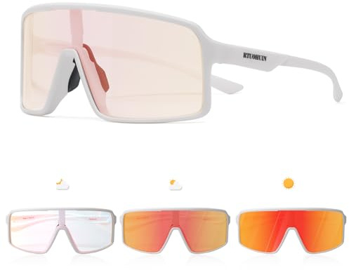 RTUOHUIN Fahrradbrille Selbsttönend für Herren Damen Photochromatische Sport Sonnenbrille UV400 Schutz Klar Rennrad Brille TR90 Rahmen Schnelle Radfahren für Radsport,Laufen,Outdoor-Sport