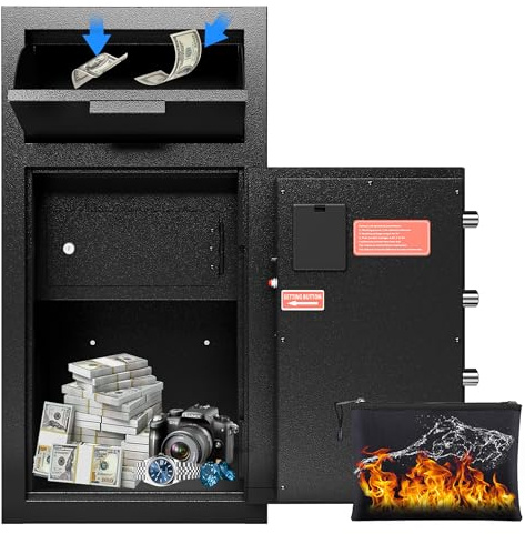 Cash Safe With Drop Slot 4.0 CUB Drop Safe for Business Money Depository Safes Box With Internal Keyed Locking Compartment Anti-Fishing Digital Combination for Home Hotel Restaurant Liquor Store
