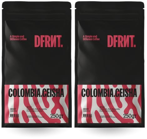DFRNT. Colombia Geisha 2 x 250 g – Caffè in grani 100% Arabica – 85 Punti SCA – Caffè di specialità di Colombia – Note floreali e fruttate – Ideale per filtro – Tostatura recente in Spagna