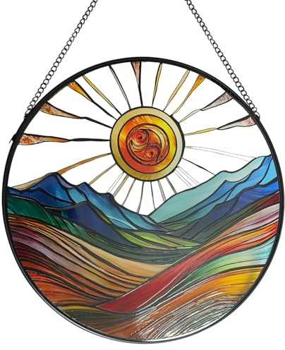 Sonnenberge Buntglas-Fensterbehang,Sun Catcher 20cm Buntglas Sonnenfänger, Boho hängende Sonnenfängerfür Geschenk für Mutter, Großmutter, Lehrerin
