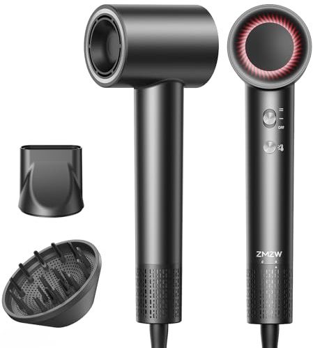 High Speed Ionic Hair Dryer, 160,000 RPM Brushless Motor Blow Dryer for Fast Drying, 500M Negative Ions for Frizz-Free Hair, Smart Heat Control, Low Noise Lightweight with Magnetic Diffuser & Nozzle