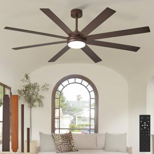 Depuley 66 Ceiling Fans with Lights: Large Indoor/Outdoor Ceiling Fan for Patios Living Room - 8 Blades Brown Dimmable Ceiling Fans with Remote Control Timer Reversible Quiet DC Motor 6 Speeds