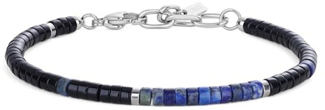 COAI Pulsera de Hombre Piedras Naturales, Pulsera de Cuentas Heishi de Ónix Negro y Lapislázuli para Hombre