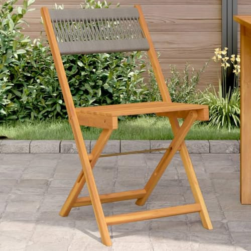 HaoChrymec Bistrostühle 2 STK. Grau aus Akazienholz mit Kordel, Klappbar, Outdoor-Stuhl, Gartenmöbel, Biergartenstühle, Relaxsessel Garten, 41 x 52.5 x 80 cm