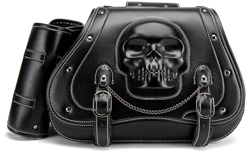 Motorcycle Tail Bag for Harley Davidson Fat Bob 1979-2023, Leather Motorcycle Dual Side Pannier Waterproof Motorcycle Bag Motorcycle Saddlebags with Water Cup Pouch,C