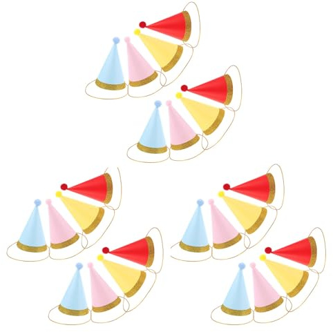 Homoyoyo 24 Pezzi Cappellini Festa con Pompom e Oro Cappelli Cono Leggeri in Carta per Compleanno Ragazzo Ragazza e Accessori per Celebrazioni e Feste