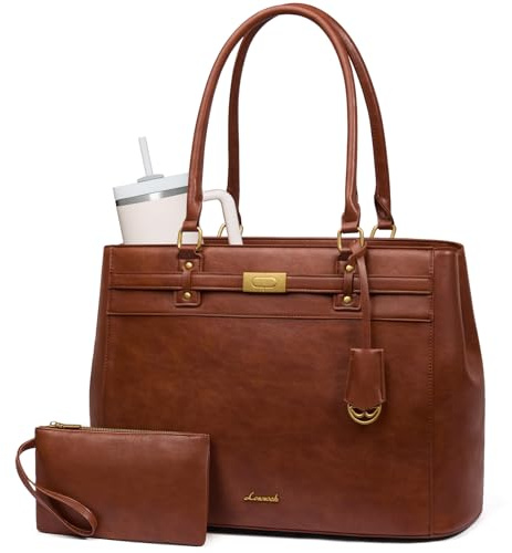 LOVEVOOK Laptoptasche Damen 15,6 Zoll, Handtasche Arbeitstasche PU Leder | Groß, Wasserdicht, Elegant, Aktentasche Lehrertasche Schultasche Business Shopper Tasche Women Tote Bag für Uni Schule Büro