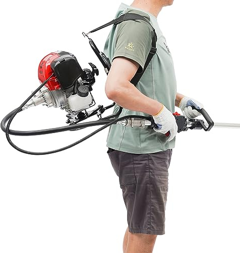 innytund Desbrozadora con mochila, desbrozadora de gasolina, 750 W, 4 tiempos, monocilindro, refrigerado por aire, 8500 rpm, desbrozadora transportable en la espalda con mango ergonómico y gran