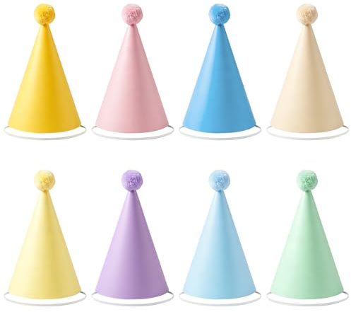 Nutfoam 8 Pcs Party Birthday Hats, Party Hats for Kids Adults | Mini Birthday Hats With Pom Poms, Cute Adjustable Cone Birthday Hat for Birthday Celebrations and Classroom Activities