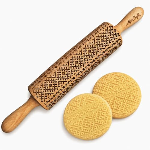 FASCIA ETNICA Mattarello Decorativo per Biscotti | Mattarello Inciso | Rullo per Biscotti e per Modellare | Mattarello Legno Goffrato di Algis Crafts