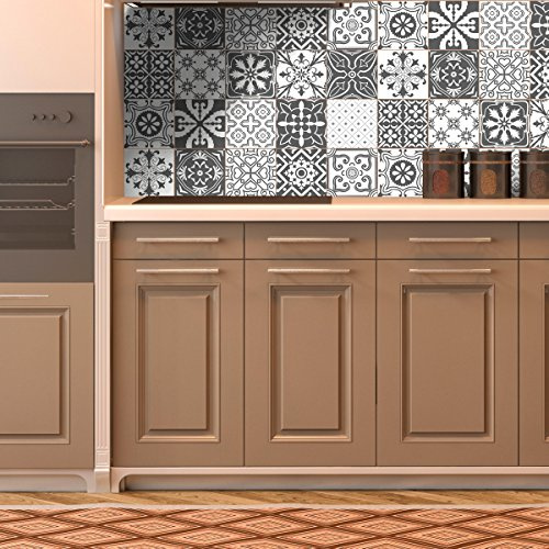 15 Stickers adhésifs carrelages | Sticker Autocollant Carreaux de Ciment - Mosaïque carrelage Mural Salle de Bain et Cuisine | Carreaux de Ciment adhésif Mural - azulejos - 10 x 10 cm - 15 pièces