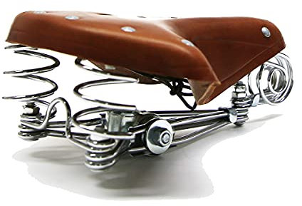 TentHome Fahrradsattel Classic Retro Fahrradsitz Ledersattel Federsattel Stahlgestell Schraubenfeder Niete (Braun)