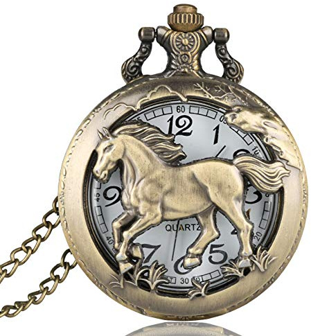 CokinkiDs Reloj de bolsillo grabado para hombre, regalo para padrino, Usher, novio, recuerdos de boda, cumpleaños, San Valentín, graduación, regalo del día del padre, Caballo, 100%