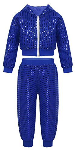CHICTRY Pailletten Tanzkleidung Kinder Disco Outfit Junge Mädchen Langarm Jacke Mit Kapuze High Waist Tanzhose Glänzend Leggings Tanzkostüm