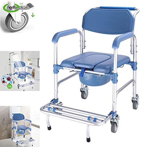 MY1MEY Commode Chairs 4 In 1 Commode Chair/with Wheeled Toilet Chair/wheelchair Shower Transport Chair/bathroom Bath Stool, 4 Wheel Brakes(360°)/foldable Mobile Toilet Elderly Disabled Person