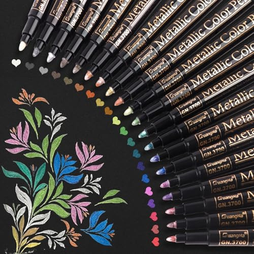 Funnasting Metallic Marker Pens, 20 Colors, for Black Paper and Crafts | Scrapbook Accessories, for Gift Card Making, DIY Photo Album, Black Paper, Stone, Glass, Plastic, Metal, Wood