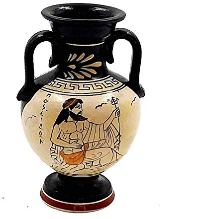 Attische griechische Amphore mit weiίem Grund, 13 cm, Gott Poseidon