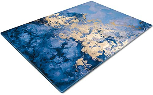 Blue Gold Glass Chopping Boards - Non Slip, Small, Kitchen Worktop Savers - Blue Gold Design