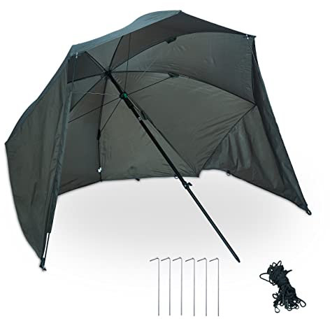 Relaxdays Angelschirm mit Seitenwänden, wasserabweisend, Kippmechanismus, Erdnägel & Tragetasche, Anglerschirm, grün