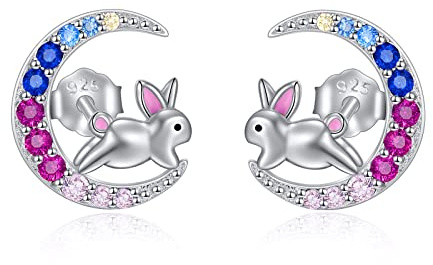 YFN Mädchen Ohrstecker Sterling Silber Pferd/Einhorn/Katze Mond Ohrringe Geschenke für Frauen Mädchen