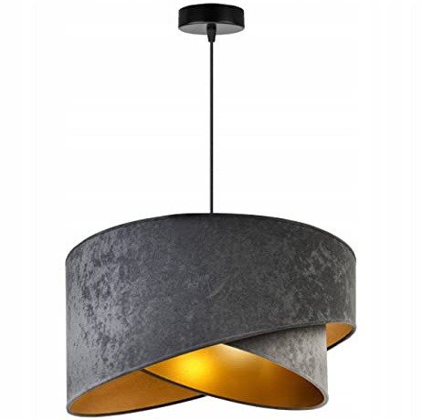 Light-Home Milan Elegant Hängelampe - Modern Deckenlampe für Wohnzimmer Schlafzimmer und Esszimmer - Designer Pendelleuchte aus Metall mit Lampenschirm aus Velours - Grau und Hellgrau