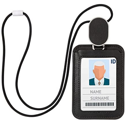 Ausweishalter PU-Leder ID Kartenhalter mit Retractable Badge Reel Einziehbarer Ausweishüllen Für Ausstellung, Büro, Fabrik Mitarbeiter Schwarz