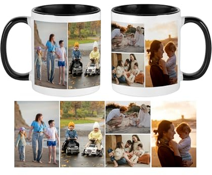 Personalised with Two Photos/Multi Photo Printed Collage Mug Memorable Gift Ideas for Family,Friends,Birthday,Novelty Gift, Coffee, Tea, Inside Coloured Mug. (5 Photo, Black)