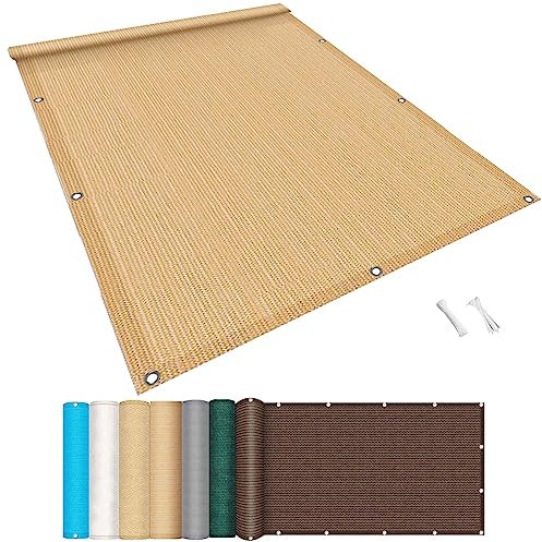 Balkonbespannung 120 x 900 cm Wind HDPE UV-Schutz Balkonumspannungen blickdichte mit Kabelbinder Ohne Bohren für Balkon Garten im Freien, Beige