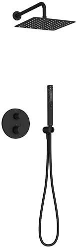 Jacob Delafon - Pack Robinetterie Douche Encastrée Thermostatique METRO - Kit Tout-en-Un - Tête Carrée 25cm, Douchette 2 Jets - Finition Noir Mat - E38680-BL