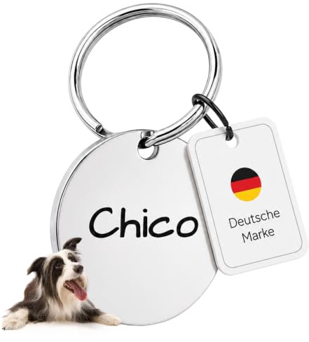 Runde Hundemarke personalisiert Edelstahl, 3,0 cm, individuell graviert | Robuste, lasergravierte Edelstahl-Hundemarke (3,0 cm). Mit individueller Namensgravur & Telefonnummer