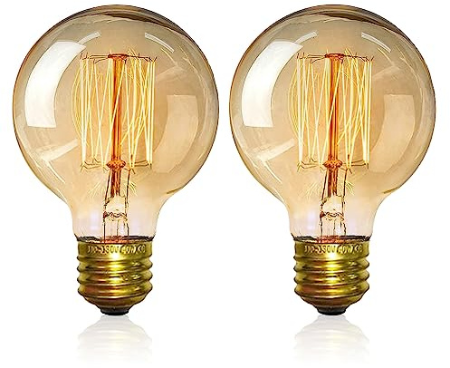 Vintage Edison Light Bulbs, Dimmable Screw Edison Bulbs Light Bulb Globe Bulbs Retro Lamp Warm Light 40w G80 E27 220V-2Pack