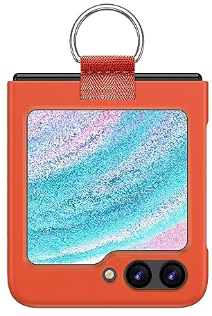 EASSGU Coque Skin-Touch avec Anneau Métallique pour Samsung Galaxy Z Flip5 / Samsung Galaxy Flip 5 2023 (6.7) - Orange.