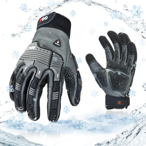 Vgo... 1Paar Winter-Mechaniker-Handschuhe, Sicherheitsarbeitshandschuhe für Kühllager oder Gefrierschrank, Wasserdicht, Stöße und Vibrationen reduzieren, -20℃/-4°F, w/3M Thinsulate (CA7722FLWP)