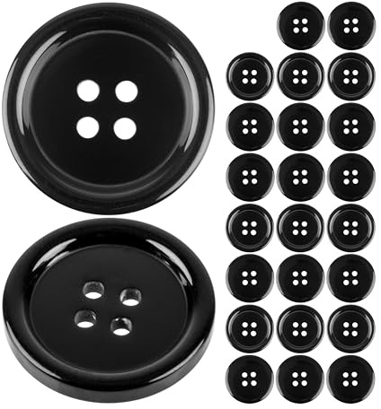 Boutons pour vêtements, 24 pièces, 4 trous, Ø 25,4 mm, en noir, en polyester, taille 40L, Boutons en résine pour veste, manteau, chemise, polo, œil DIY en résine, attache pour jeans à enfiler