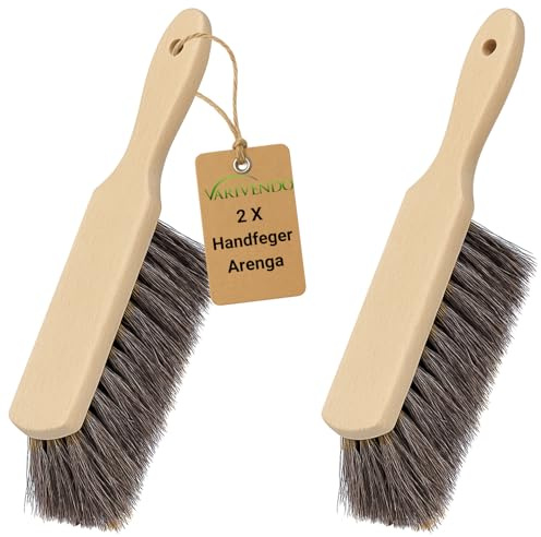 varivendo 2er Set Handfeger Arenga 28 cm – Industriehandfeger aus unlackiertem Buchenholz, sehr robuste Naturfaser, nassfest und ölbeständig, Besen klein für Werkstatt & Hof
