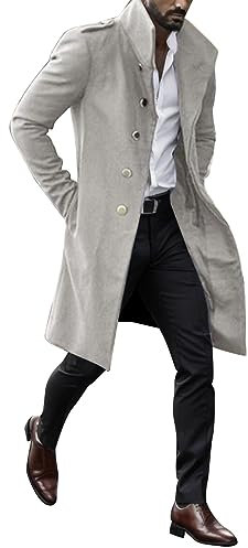 Fulidngzg Soprabito Uomo Doppiopetto Business Lana Giacca Slim Fit Elegante Colletto Risvolto Spolverino Casual Sottile Cappotto Lavoro Lungo Soprabito Outerwear Invernale