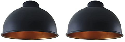 2er-Pack nicht-elektrische Lampenschirme im Vintage Metall Retro Stil, einfach zu montierender schwarzer, goldener Lampenschirm für Wohnzimmer, Schlafzimmer, Küche, Café und Restaurant (Stil 2)